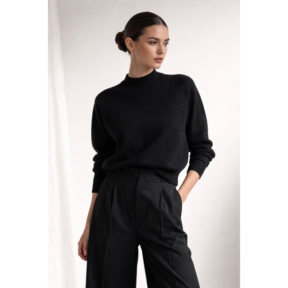 St. John Tops - Vintage St John Basics Black Wool Knit Sweater L Mock Neck Made USA 90s